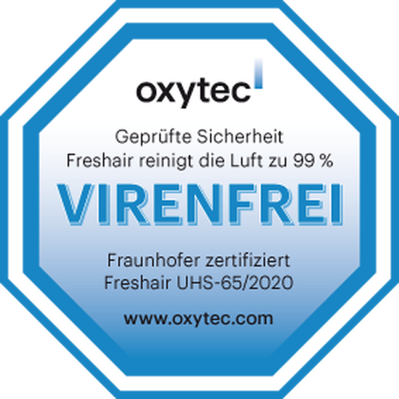 Prüfsiegel oxytec: Freshair, Fraunhofer zertifiziert